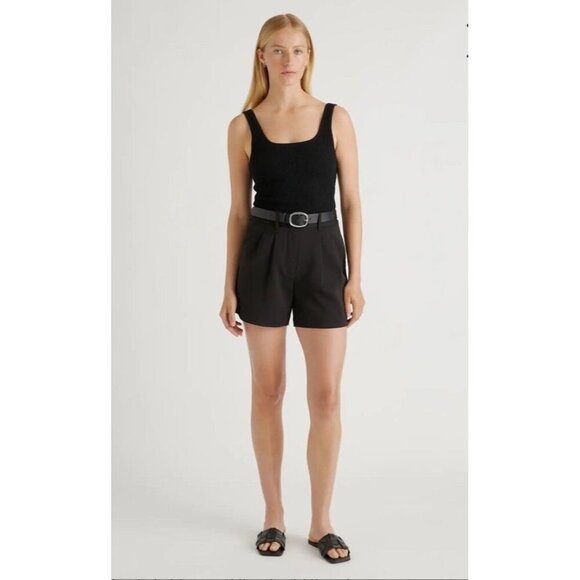 Quince Pants - Women’s Quince Stretch Crepe Pleated Shorts size 8, Black, Front & Back Pockets